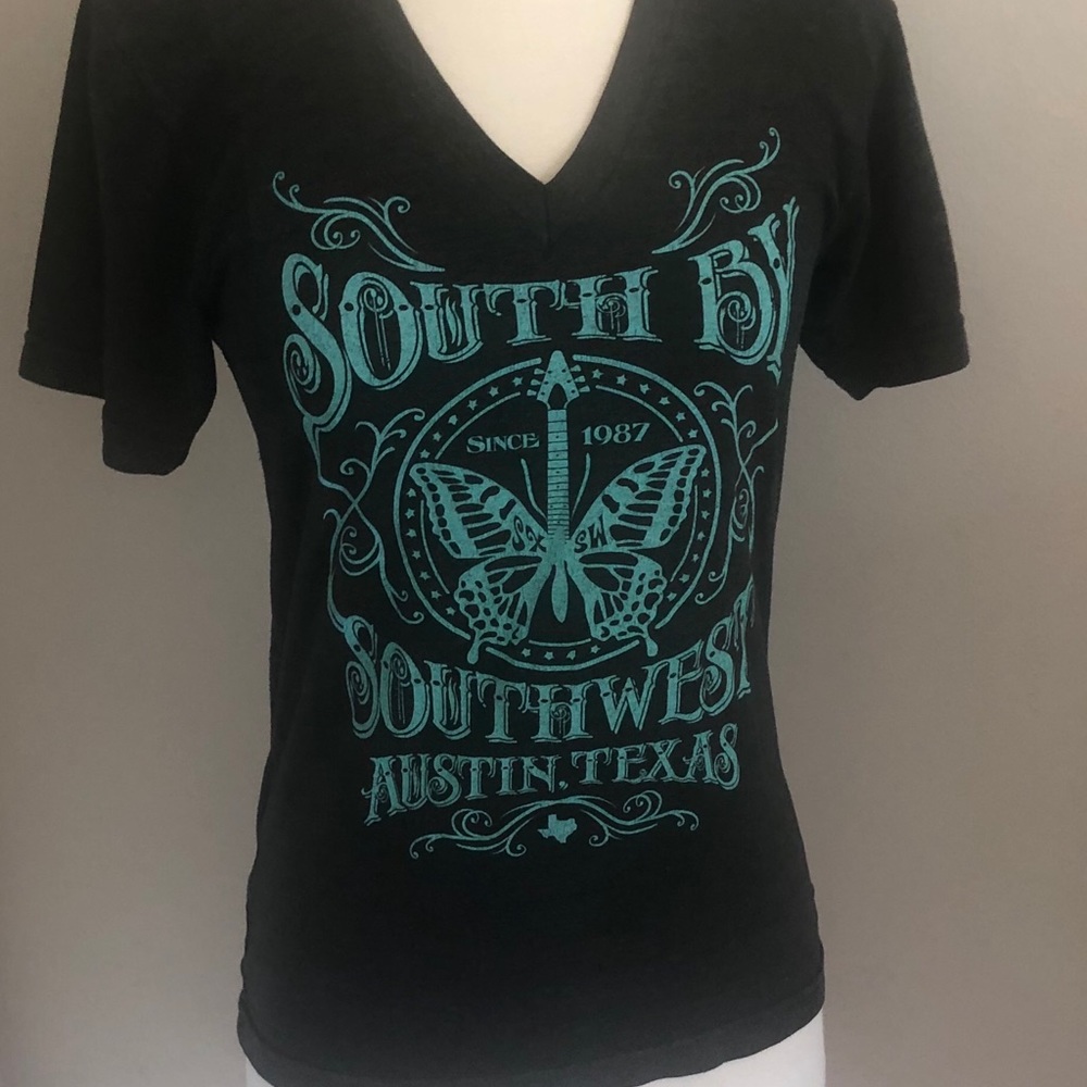 South by Southwest tee. Black w/ aqua size XS